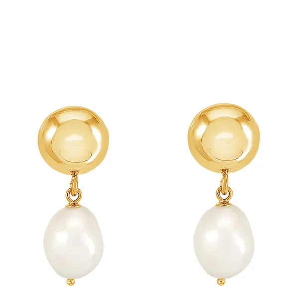 Gold Pebble Stud & White Pearl Drop Earrings