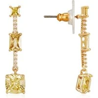 Gold Peridot CZ Rectangular Earrings - Gold