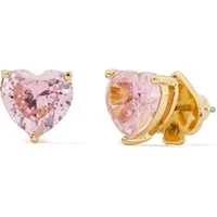 Gold Pink Crystal Heart Earrings - Gold