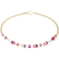 Gold Pink GeoCube Necklace - Silver