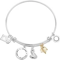 Gold Plated Mix Fox Leaf Bangle - Silver