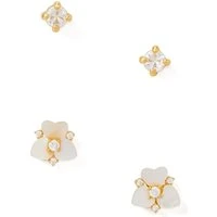 Gold Precious Pansy Flower Cry Stud Earring Set - Gold