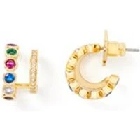 Gold Rainbow Double Huggie Hoop Earrings - Gold