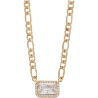 Gold Rectangular Crystal Chain Necklace - 40cm