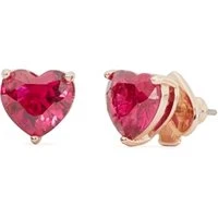 Gold Red Crystal Heart Earrings - Gold