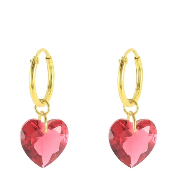 Gold/ Red Heart Hoop Earring