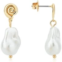 Gold Shell Pearl Drop Earrings - Gold