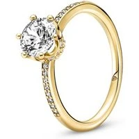 Gold Sparkling Crown Solitaire Ring - 58  Ring