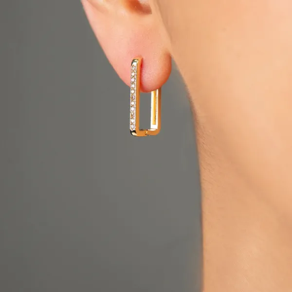 Gold Square Hoop Earringss - Multi