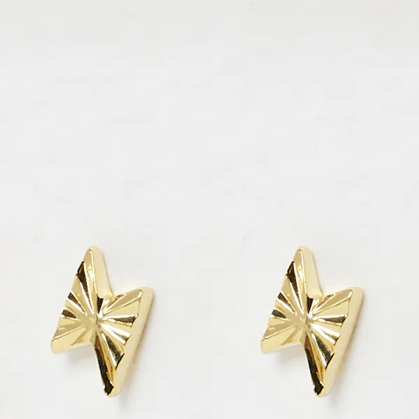 Gold Tama Engraved Lightning Bolt Stud Earrings