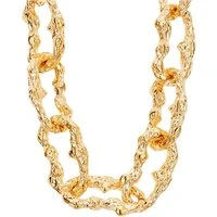 Gold Textured Statement Chain Necklace - Gold