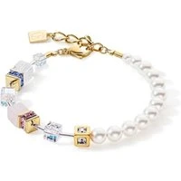 Gold Tone Pearl and Pastels Cubed Bracelet - Gold