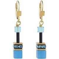 Gold Tone Rainbow Cubes Turquoise Earrings