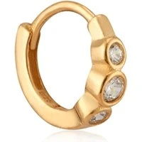 Gold Triple CZ Single Hoop Earring - Gold