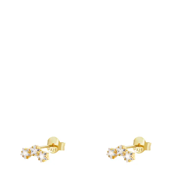 Gold Triple Stud Earrings - Silver