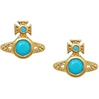 Gold Turquoise Crystal London Orb Earrings - Gold