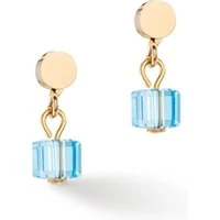 Gold Turquoise Crystal Petite Cubes Earrings - Gold