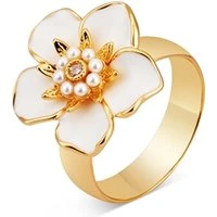 Gold & White Flower Adjustable Ring - Adjustable