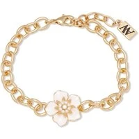 Gold & White Flower Chain Bracelet - 17.5cm