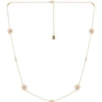 Gold & White Flower Long Necklace - 75cm