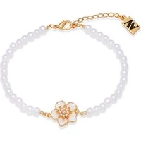 Gold & White Flower Pearl Bracelet - 17.5cm