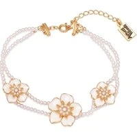 Gold & White Flower Pearl Strand Bracelet - 17.5cm