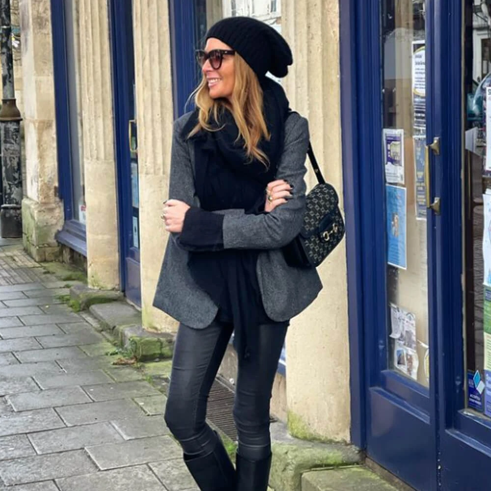 Gossamer Cashmere Shawl and Rib Knit Slouch Beanie Set