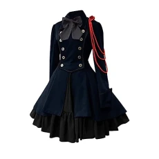 Gothic Clothing Women's Elegant Rockabilly Dress Swing A-line Party Dresses Vintage Steampunk Costume High Waist Cocktail Dress Festive Halloween Petticoat Pleated Skirt Medieval Dress, darkblue, XXXL