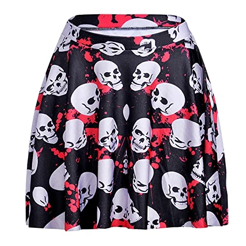 Gothic Medieval Dress Women Red-Eye Printed Women Halloween Skirt Skirt Embroide Skirt (Black, M)