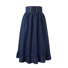 Gothic Medieval Dress Women Womens Elegant Office Festival Solid Color A Skirt Vintage Waist Pleated Zipper Skirt Women's Day & Work Skirts (Blue, S)