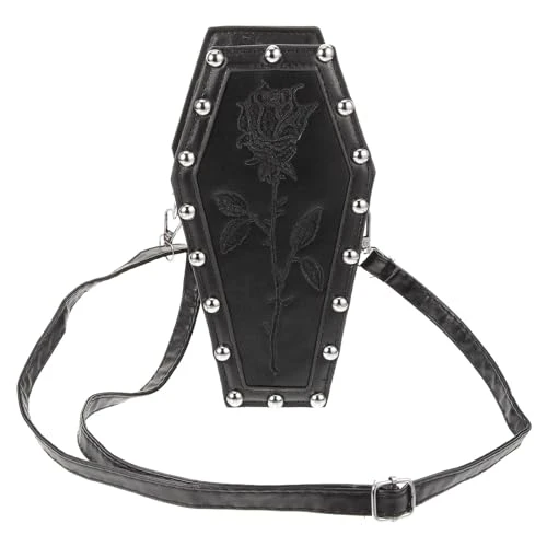 Gothic Pu Leather Bag Coffin Shape Crossbody Bag Halloween Purses Cell Phone Purse Small Shoulder Bag Handbags for Men Women