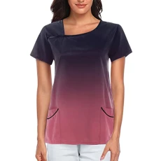 Gradient Print Womens Breathable Graphic Short Sleeve Plus Size Shirt Tee Tops with Pockets Women Blazers Work Casual Hot Pink