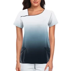Gradient Print Womens Breathable Graphic Short Sleeve Plus Size Shirt Tee Tops with Pockets Women Blazers Work Casual White
