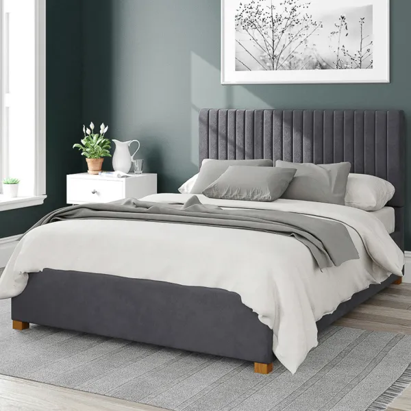 Grant Plush Velvet Superking Ottoman Bed Steel - Multi