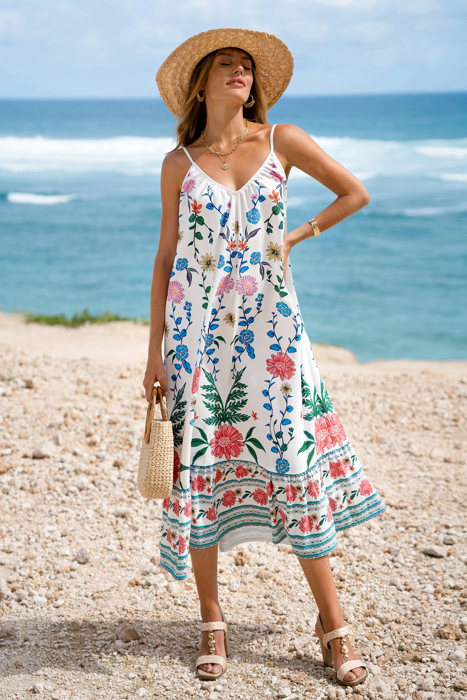 Graphic Mood Floral Maxi Dress - White