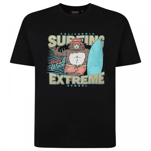 Graphic T-Shirt Surf Extreme Print Short Sleeve Crew Neck Cotton Mens Plus Size 2XL-8XL T395 (UK, Alpha, 4XL, Plus, Regular, Black)