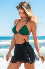 Green Piece Colorblock Halterneck Thong Brief Bikini Set