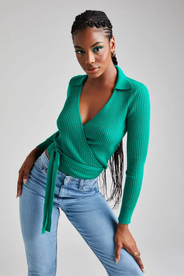 Green Collar Wrap Ballerina Cardigan 8