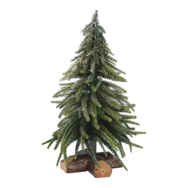 Green Fir Tree on Log with Gold Glitter Ornament - Multi