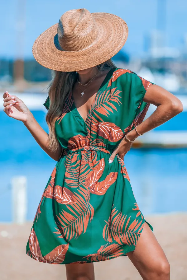 Green & Orange Tropical Plunging Mini Cover-Up