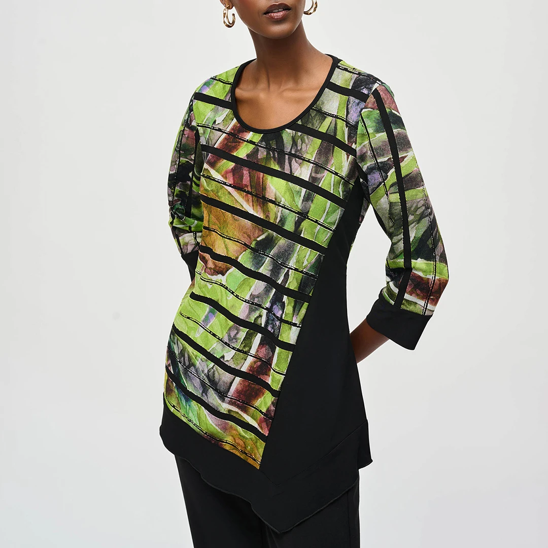 Green Printed Asymmetric Hem Blouse ulti
