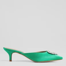Green Satin Estella Heeled Mule