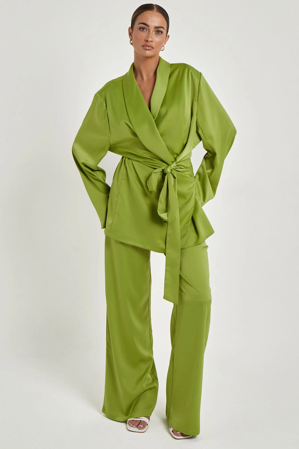 Green Satin Wrap Blazer /