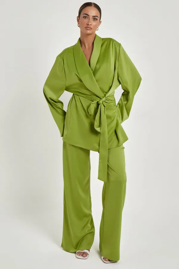 Green Satin Wrap Blazer
