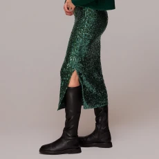 Green Sequin Column Skirt