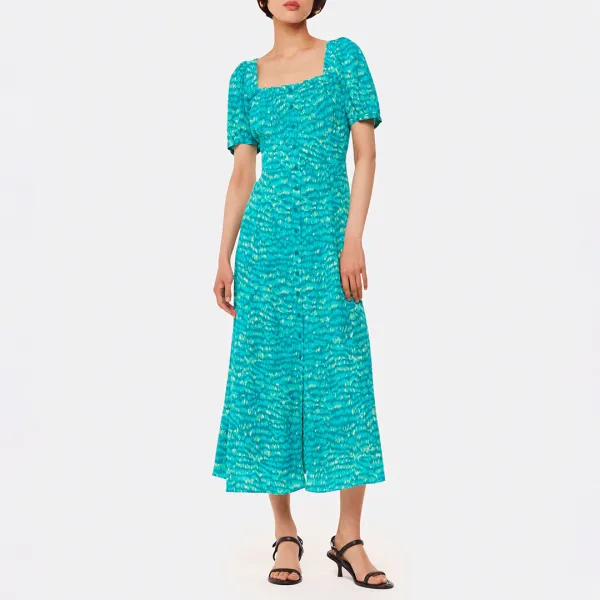 Green Sketched Grass Midi Dress - Green