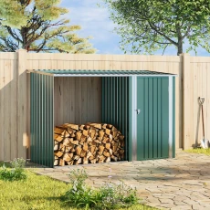 Green Steel Outdoor Garden Storage Shed with Log Stacking Rack