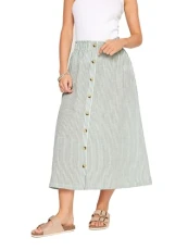 Green Striped Linen Button Front Midi Skirt Petite Green Striped Linen Button Front Midi Skirt Petite
