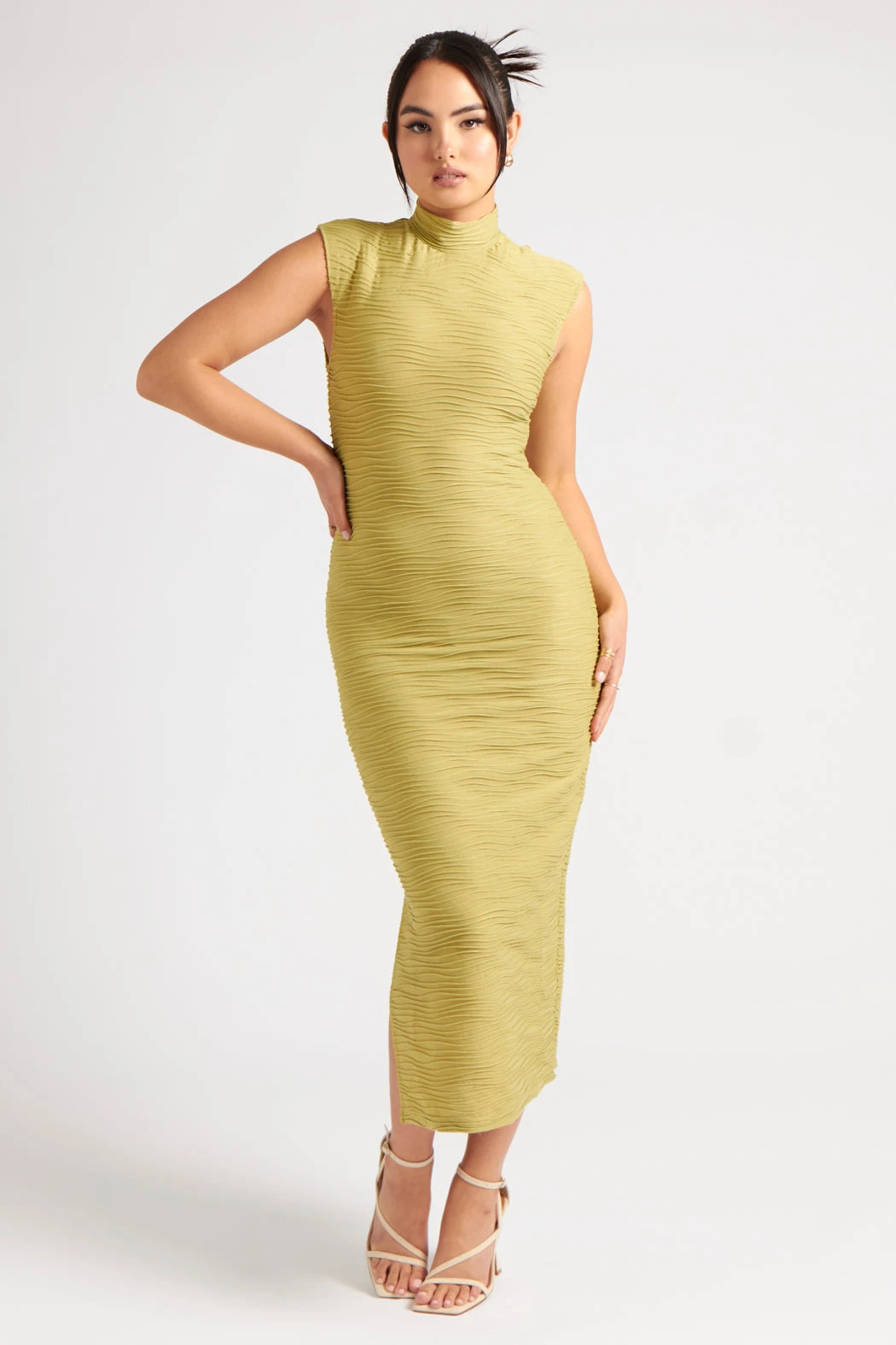 Green Textured Column Midi Dress / 12