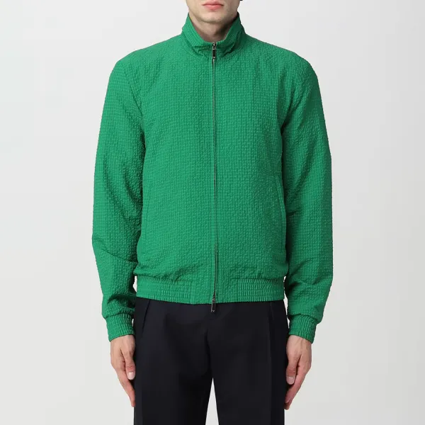 Green Textured Zip Jacket - Green